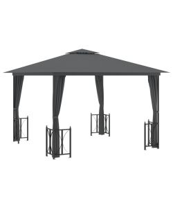 Gazebo con Teli Laterali e Doppio Tetto 3x3 m Antracite