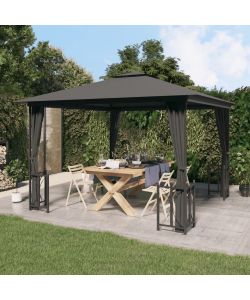 Gazebo con Teli Laterali e Doppio Tetto 3x3 m Antracite