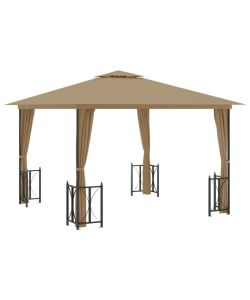 Gazebo con Teli Laterali e Doppio Tetto 3x3 m Tortora