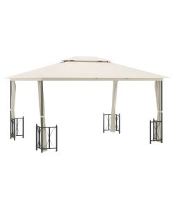 Gazebo con Teli Laterali e Doppio Tetto 3x4 m Crema