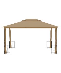 Gazebo con Teli Laterali e Doppio Tetto 3x4 m Tortora