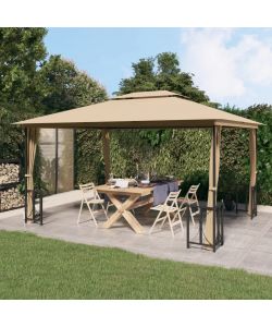 Gazebo con Teli Laterali e Doppio Tetto 3x4 m Tortora