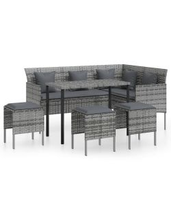 Set Mobili 5 pz Divano a L con Cuscini in Polyrattan Grigio