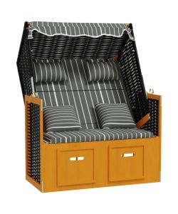 Strandkorb Cuscino Polyrattan e Legno Massello Nero e Antracite 318666