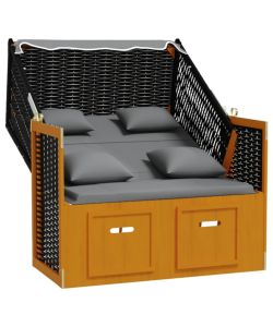 Strandkorb Cuscino Polyrattan e Legno Massello Nero e Antracite 318667