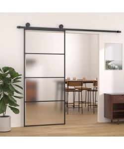 Porta Scorrevole Vetro Smerigliato ESG Alluminio 90x205 cm Nera