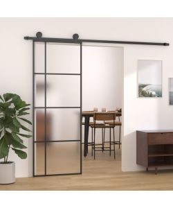 Porta Scorrevole Smerigliato ESG Vetro Alluminio 76x205 cm Nera