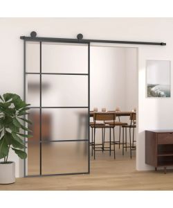 Porta Scorrevole in Vetro ESG e Alluminio 102,5x205 cm Nera