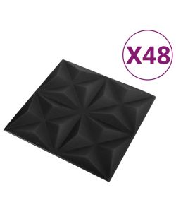 Pannelli Murali 3D 48 pz 50x50 cm Neri Origami 12 mq