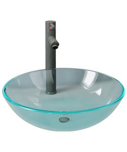 Lavandino con Rubinetto e Piletta Vetro Temperato Trasparente