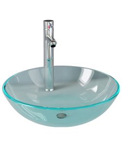Lavandino con Rubinetto e Piletta Vetro Temperato Trasparente