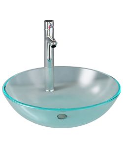 Lavandino con Rubinetto e Piletta in Vetro Temperato Satinato