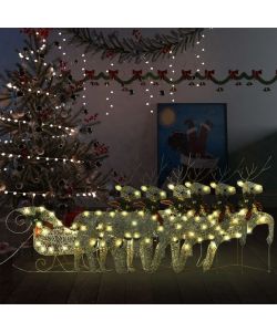 Decorazione Natalizia Renne e Slitta 140 LED per Esterni Oro