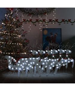 Decorazione Natalizia Renne e Slitta 140 LED da Esterno Argento