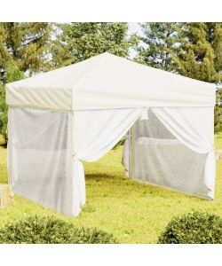 Tenda per Feste Pieghevole con Pareti Laterali Crema 3x3 m