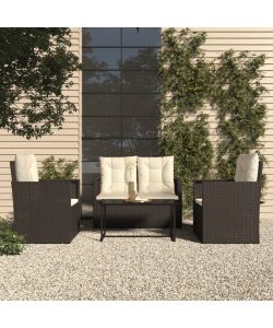 Set Salotto da Esterno 4 pz con Cuscini in Polyrattan Nero