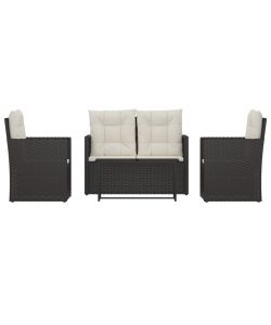 Set Salotto da Esterno 4 pz con Cuscini in Polyrattan Nero