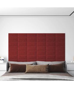 Pannelli Murali 12 pz Rosso Vino 30x15 cm Tessuto 0,54 mq