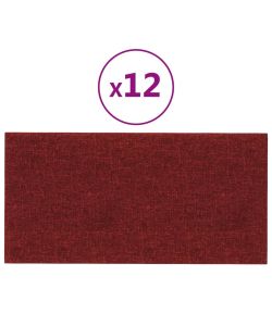 Pannelli Murali 12 pz Rosso Vino 30x15 cm Tessuto 0,54 mq