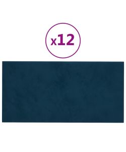 Pannelli Murali 12 pz Blu 30x15 cm in Velluto 0,54 mq