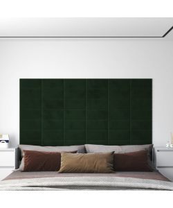 Pannelli Murali 12 pz Verde Scuro 30x15 cm Velluto 0,54 mq