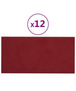 Pannelli Murali 12 pz Rosso Vino 30x15 cm Velluto 0,54 mq