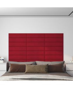 Pannelli Murali 12 pz Rosso Vino 60x15 cm Velluto 1,08 mq