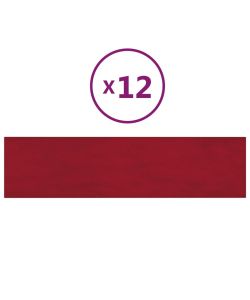 Pannelli Murali 12 pz Rosso Vino 60x15 cm Velluto 1,08 mq