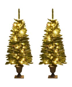 Alberi di Natale Artificiali 2 pz con Corona, Ghirlanda e LED