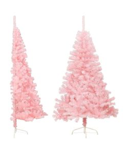 Albero di Natale Artificiale a Met con Supporto Rosa 120cm PVC