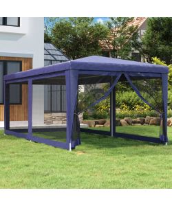 Tenda per Feste con 6 Pareti Laterali in Rete Blu 3x6 m HDPE