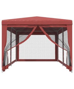 Tenda per Feste con 6 Pareti Laterali in Rete Rosso 3x6 m HDPE