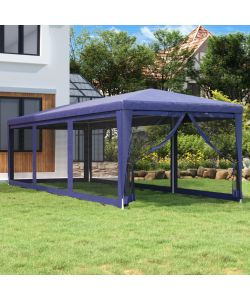 Tenda per Feste con 8 Pareti Laterali in Rete Blu 3x9 m HDPE