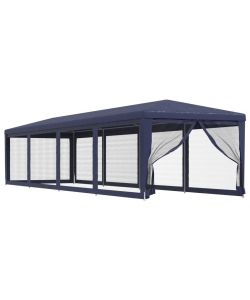 Tenda per Feste con 10 Pareti Laterali in Rete Blu 3x12 m HDPE