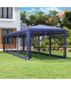 Tenda per Feste con 10 Pareti Laterali in Rete Blu 3x12 m HDPE