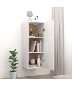  Mobile Parete Bianco Lucido 34,5x34x90 cm in Legno Multistrato