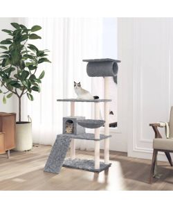 Albero per Gatti con Tiragraffi in Sisal Grigio Chiaro 131 cm