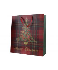 Busta regalo tartan e decoro albero 42h cm