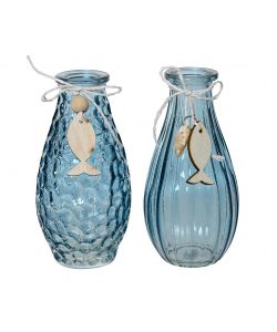 Kaemingk Vaso in Vetro Blu 6,6x14 cm per Fiori Decorativo da Tavolo