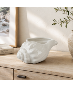 Kaemingk Vaso ceramica conchiglia bianco 17x28 cm per piante decorative