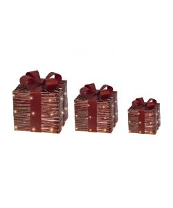 Lumineo Set 3 Pacchetti Regalo con Micro LED Colore Rosso Natale