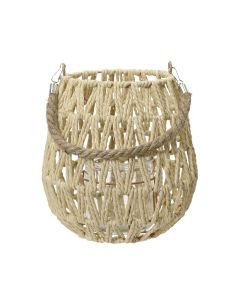Lanterna Decorativa Manico in Juta e Bicchiere in Vetro 21x22 h cm