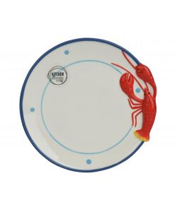 Kaemingk Piatto decorativo ceramica 16 cm motivo aragosta bianco rosso blu