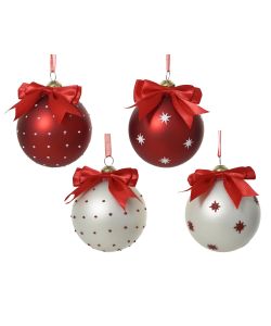 Sfera Pendente in Vetro 8 cm Decorazione Natalizia Rosso e Bianco