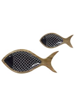 Vassoio in Legno di Mango Decoro Pesce Blu - Grande - 40x18x2,5 cm