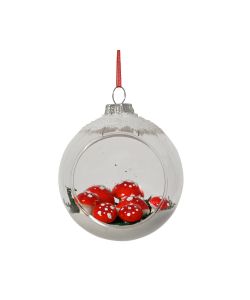 Decoris Sfera Natale Vetro Trasparente 8 cm Motivo Fungo Invernale