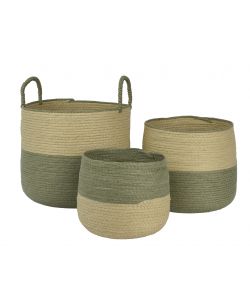 Cesta Decorativa Rotonda Grande Verde e Beige 32x29 cm