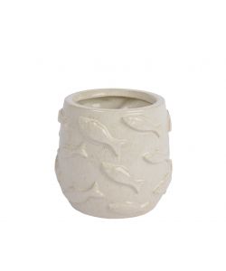 Kaemingk Collezione Vaso Decorativo Porcellana Bianco 16xH15 cm Pesce Rilievo