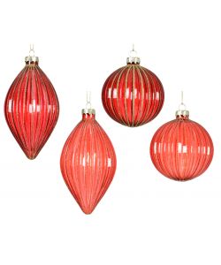 Decoris Pallina di Natale in Vetro - Righe Glitterate - 8 cm