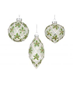 Decoris Sfera di Natale Vetro Trasparente con Decoro Agrifoglio - 8cm